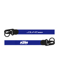 Two blue lanyards with KTM Racing branding on a white background