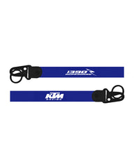 Two blue lanyards with KTM Racing logos on a white background