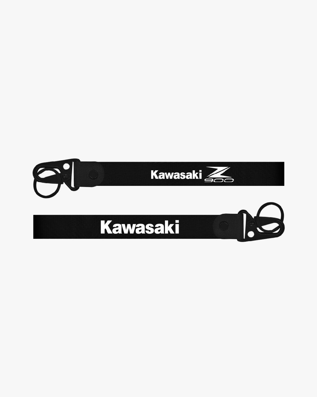 Black lanyard with Kawasaki logo on a white background