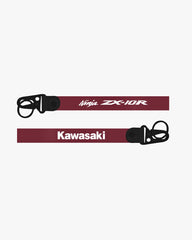 Two keychains with 'Ninja ZX-10R' and 'Kawasaki' branding on a white background.