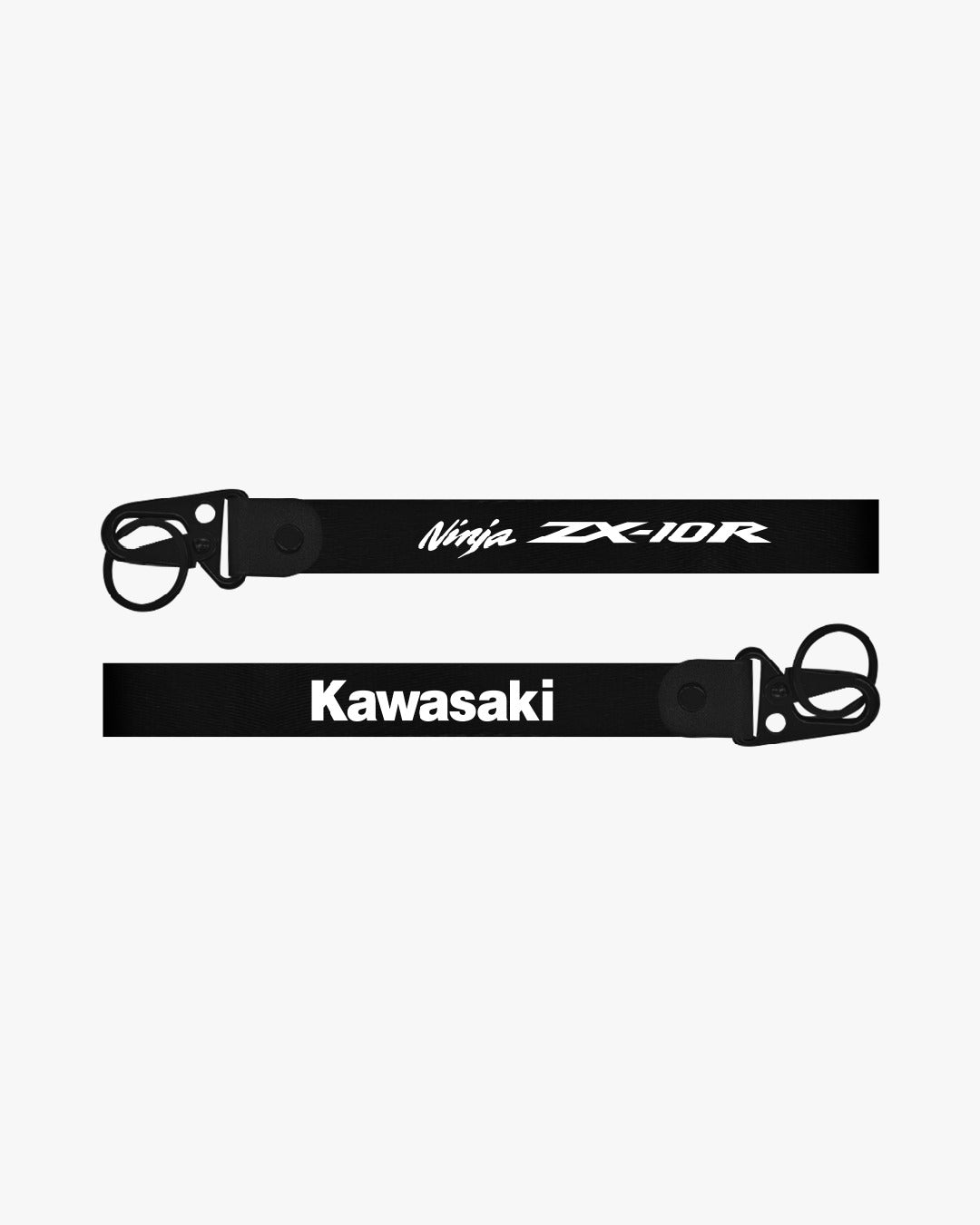 Two black straps with 'Ninja ZX-10R' and 'Kawasaki' branding on a white background.