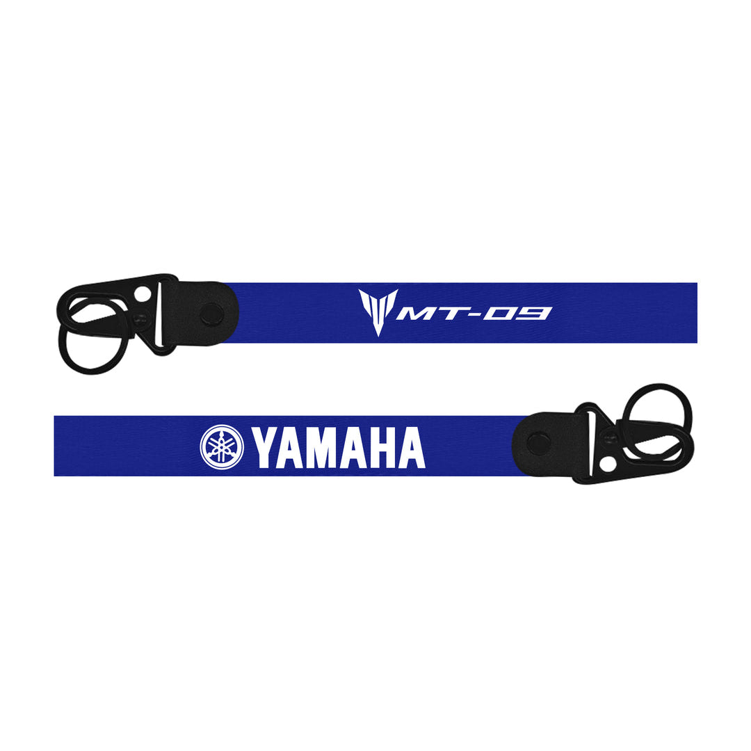 Blue lanyard with Yamaha logo on a white background