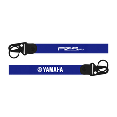 Blue lanyard with 'FZS FI' and 'Yamaha' branding on a white background Yamaha FZ-S FI custom fabric bike keychain lanyard strap