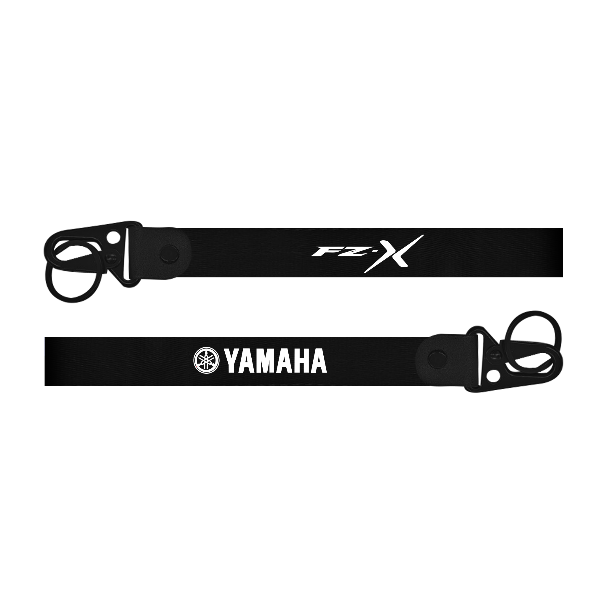 black straps with 'FZ-X' and 'Yamaha' logos on a white background