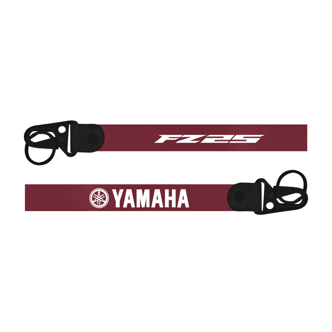 Maroon lanyard with Yamaha and Fz25 logos on a white background