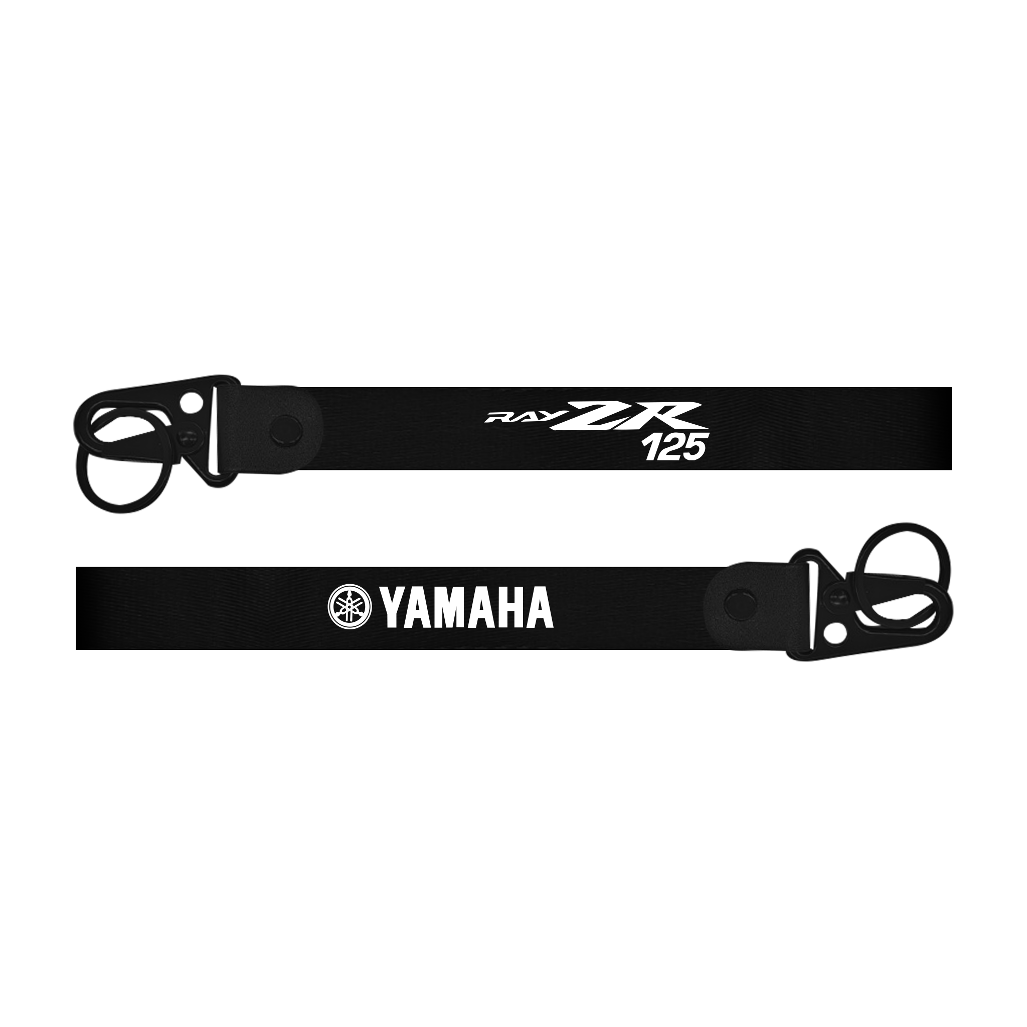 Two black straps with 'RAYZR 125' and 'YAMAHA' branding on a white background.