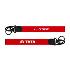 Two red lanyards with 'Altroz' and 'Tata' branding on a white background