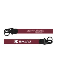 Maroon lanyard with black hooks featuring 'Bajaj' and 'Benin' branding on a white background.