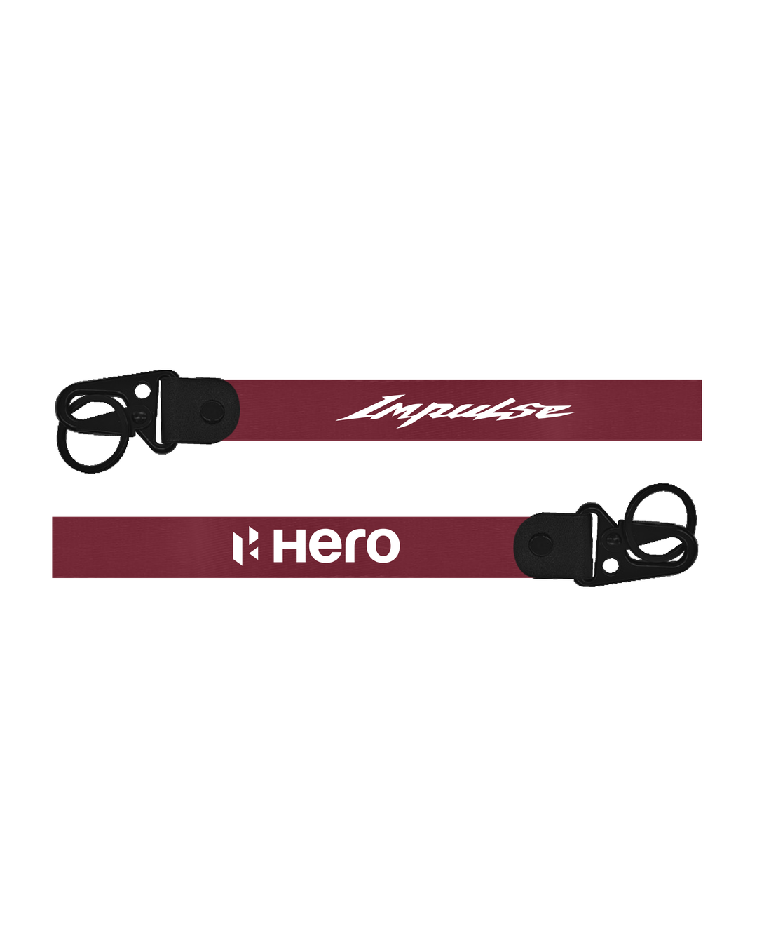 Two maroon dog collars with black hardware on a white background, featuring 'Hero' and 'Impulse' branding.