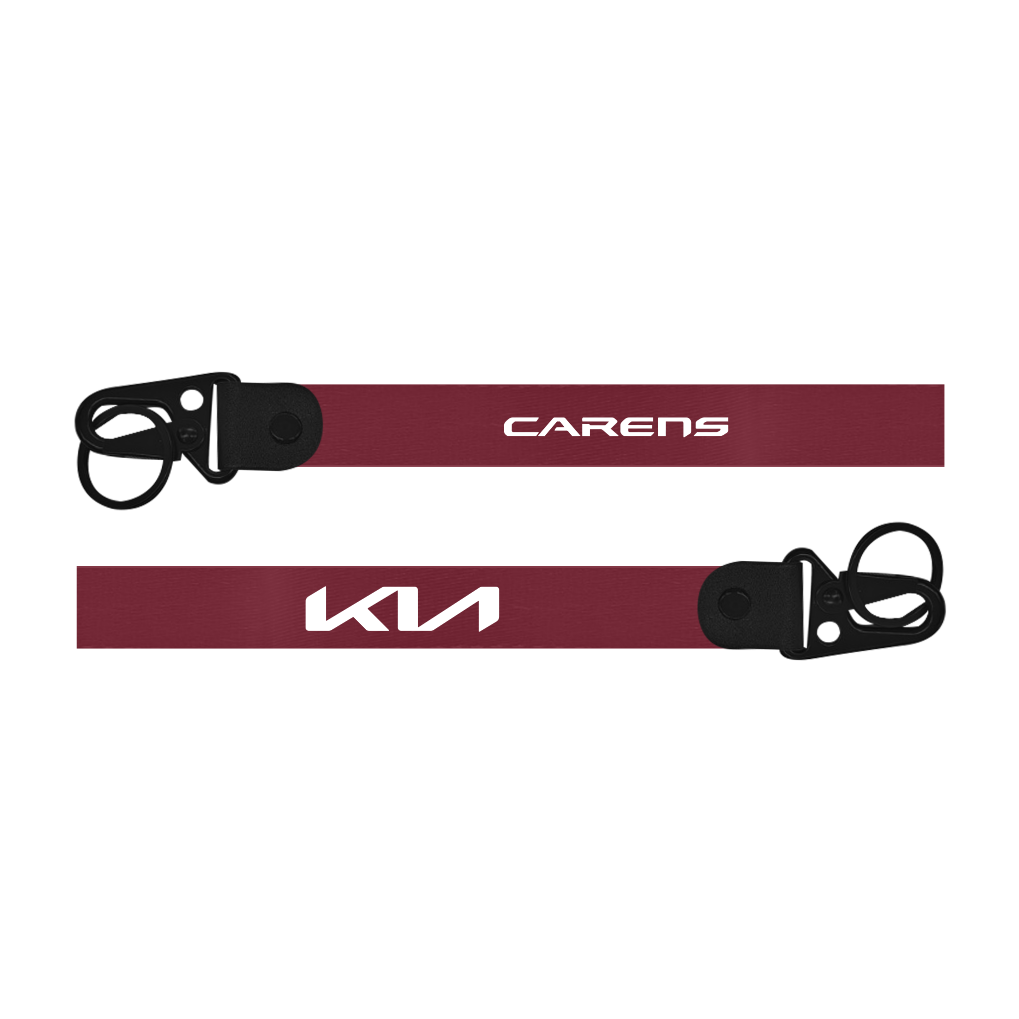 Maroon lanyard with 'Kia' and 'Carens' text on a white background
