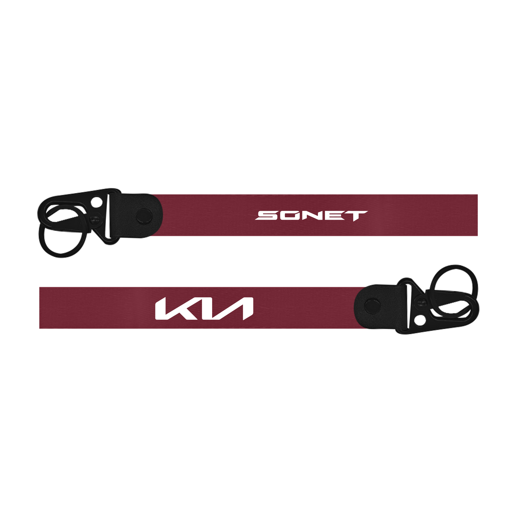 Two red lanyards with 'SONET' and 'KIA' logos on a white background
