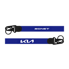 Two blue lanyards with 'SONET' and 'KIA' branding on a white background