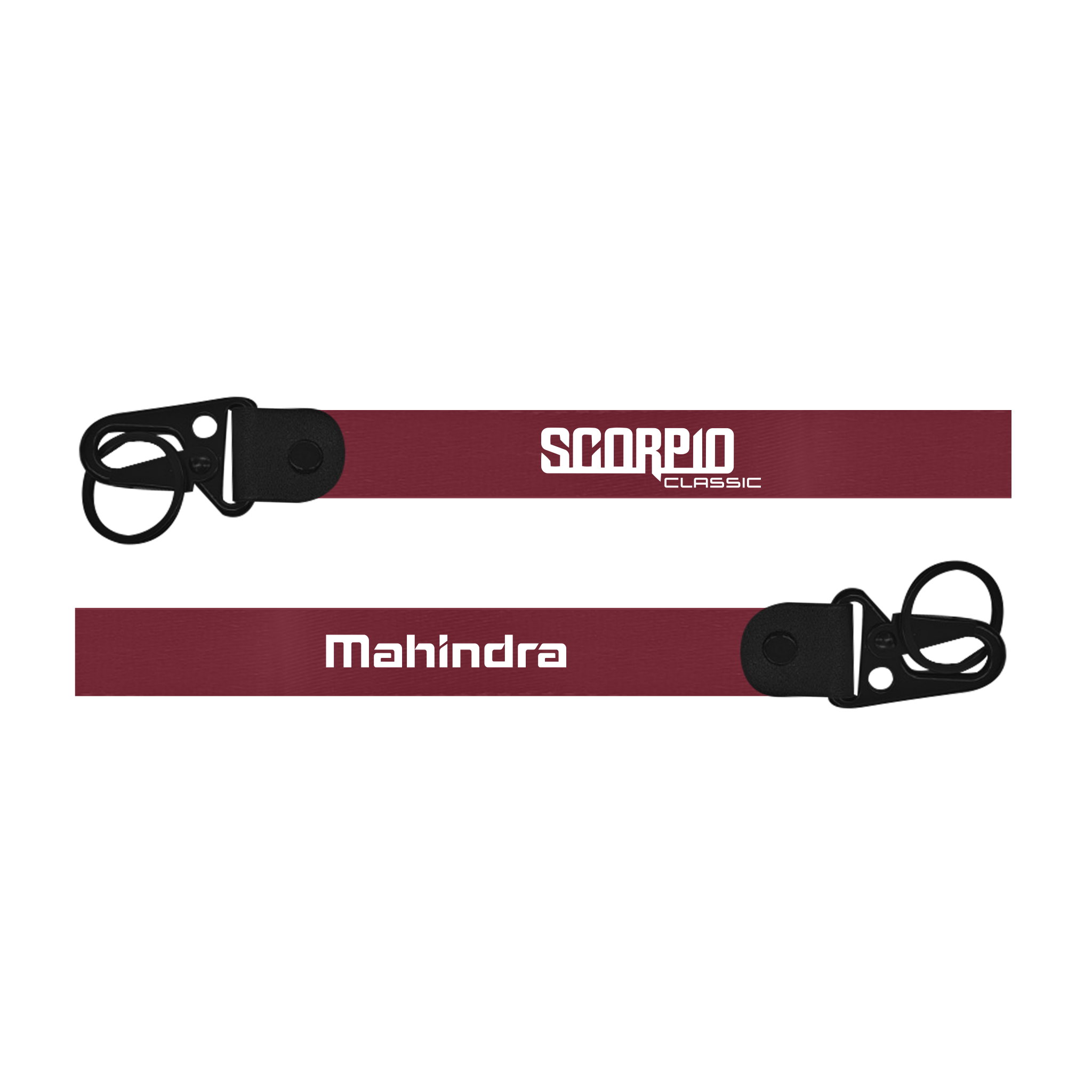 Maroon lanyard with 'Scorpio Classic' and 'Mahindra' branding on a white background
