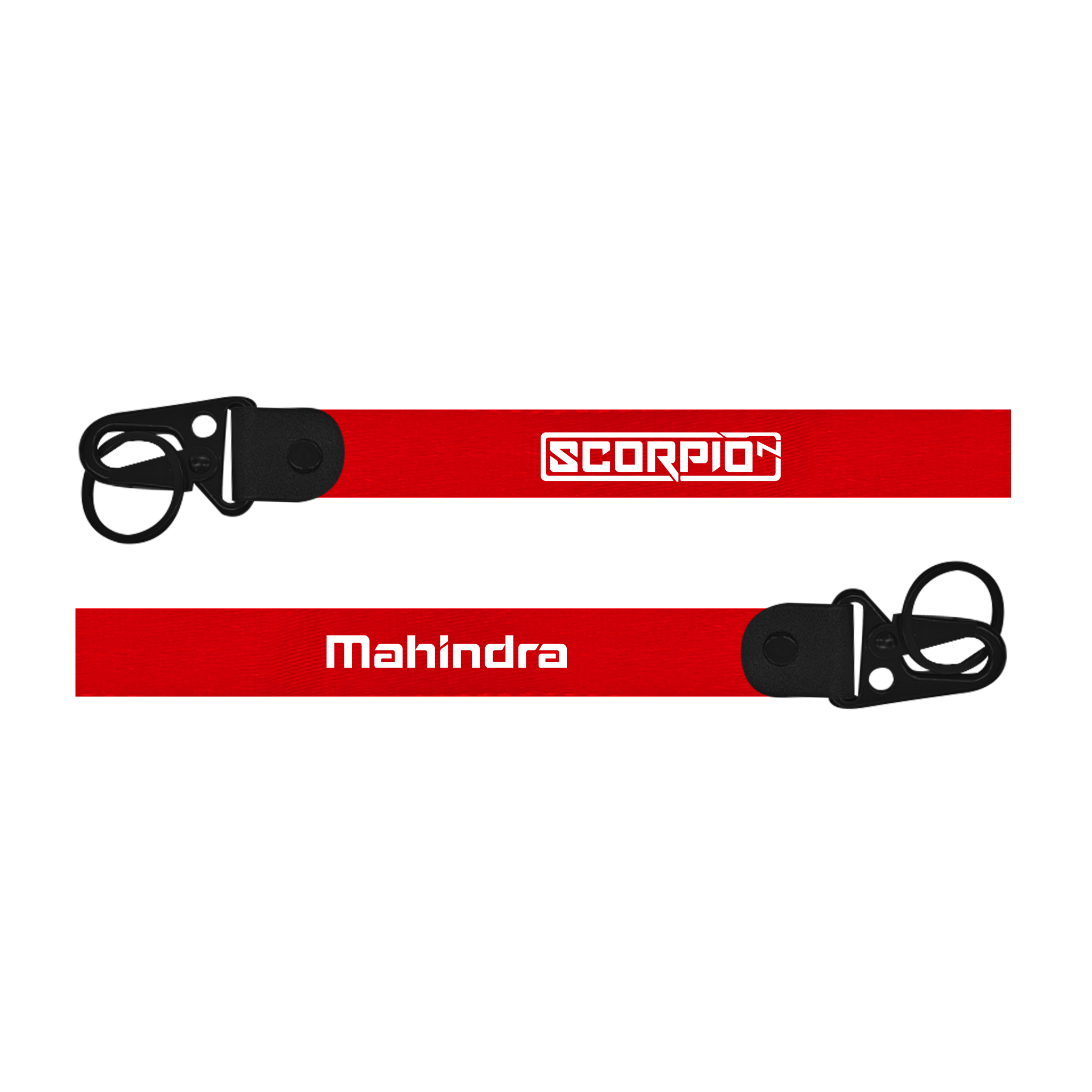 Red lanyard with 'Scorpio' and 'Mahindra' branding on a white background