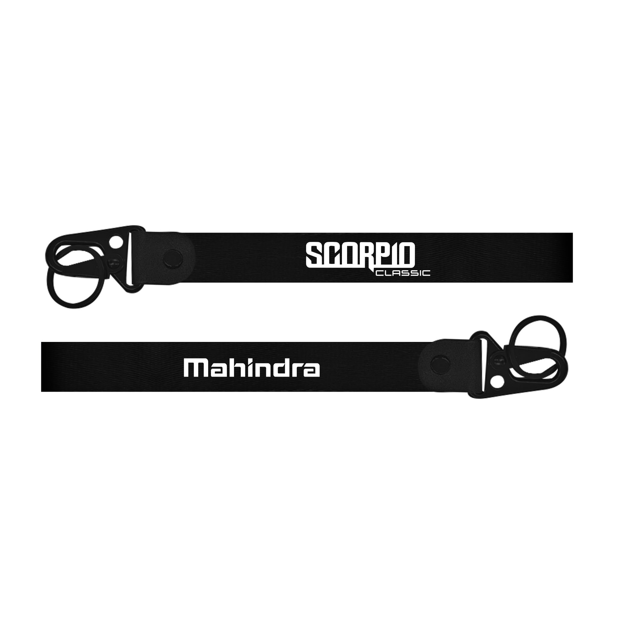 Two black lanyards with 'Scorpio Classic' and 'Mahindra' branding on a white background.