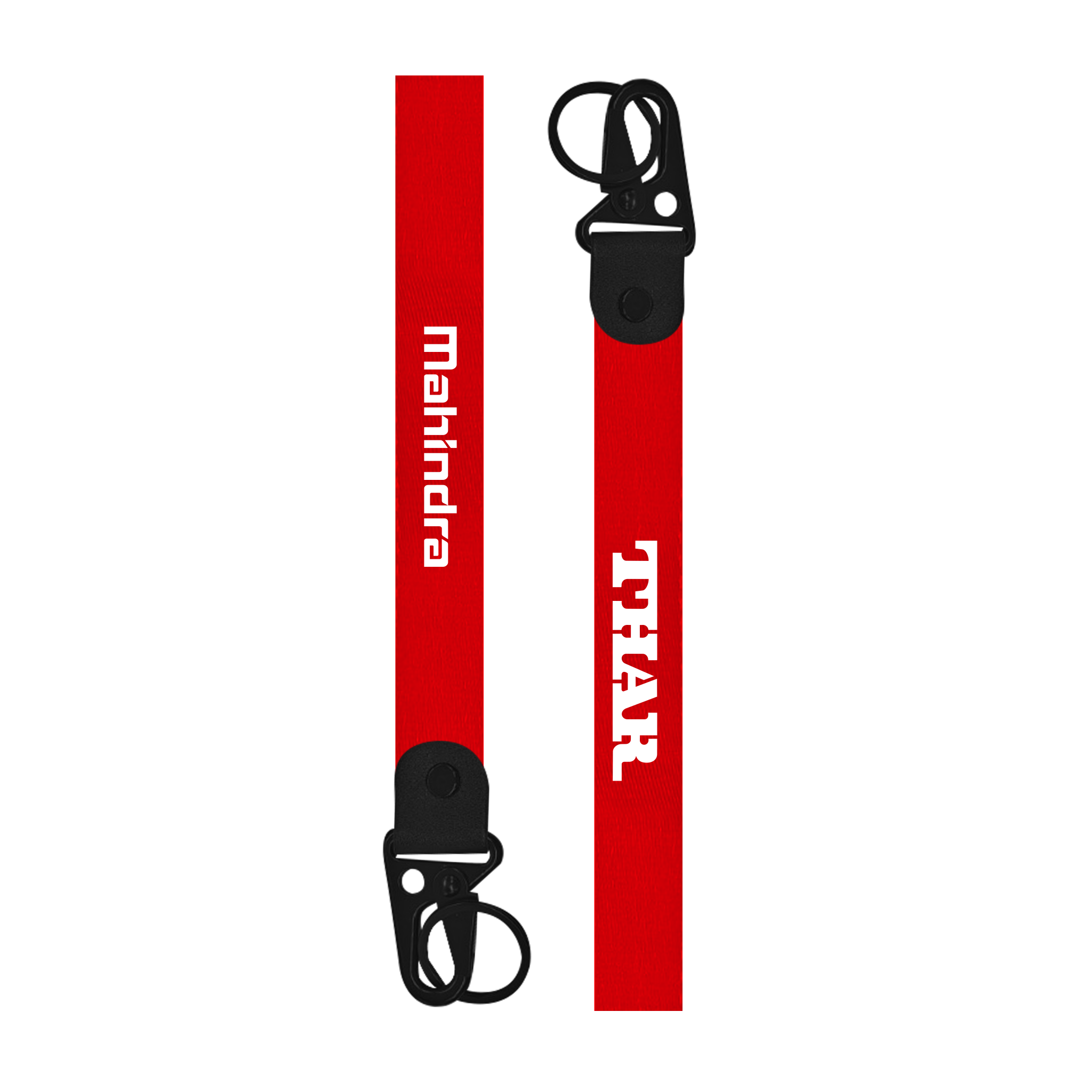 Red lanyard with 'THAR' and 'Mahindra' branding on a white background