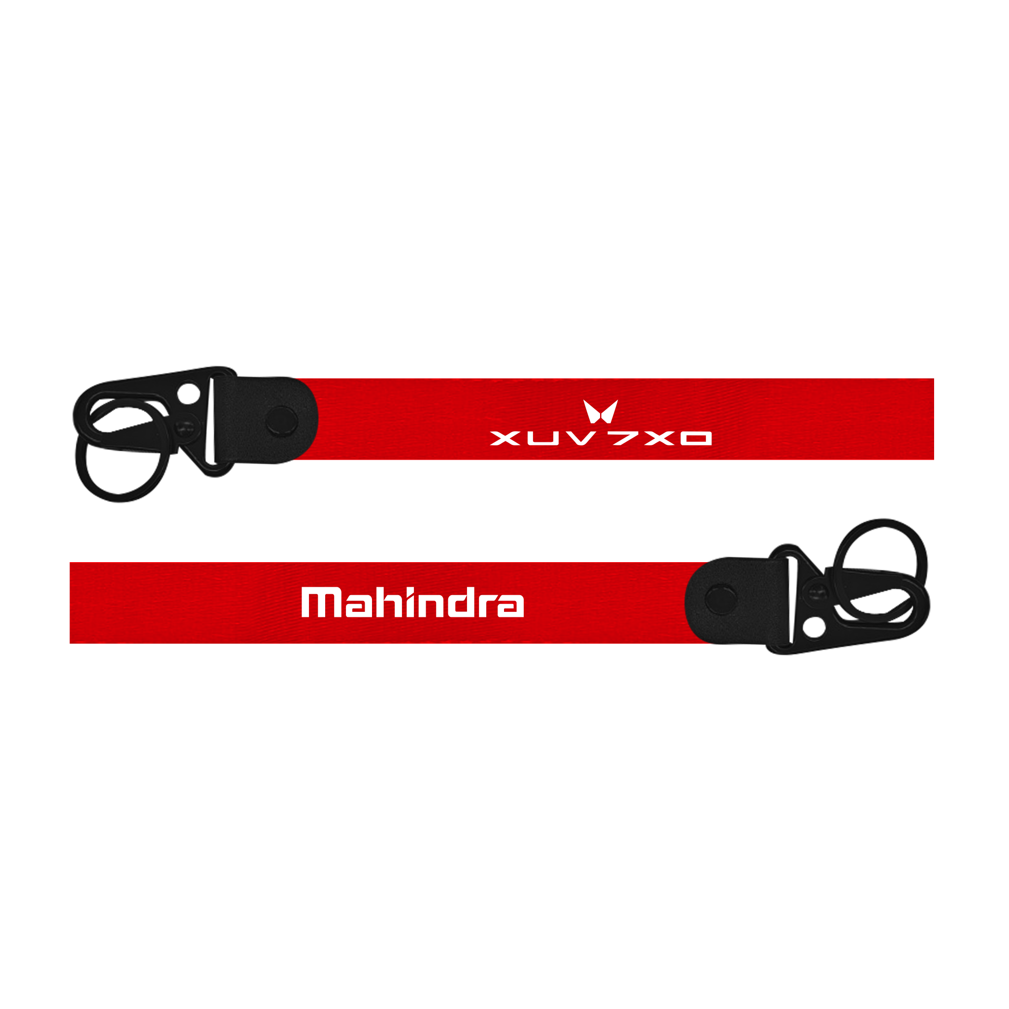 Red lanyard with 'XUV700' and 'Mahindra' branding on a white background