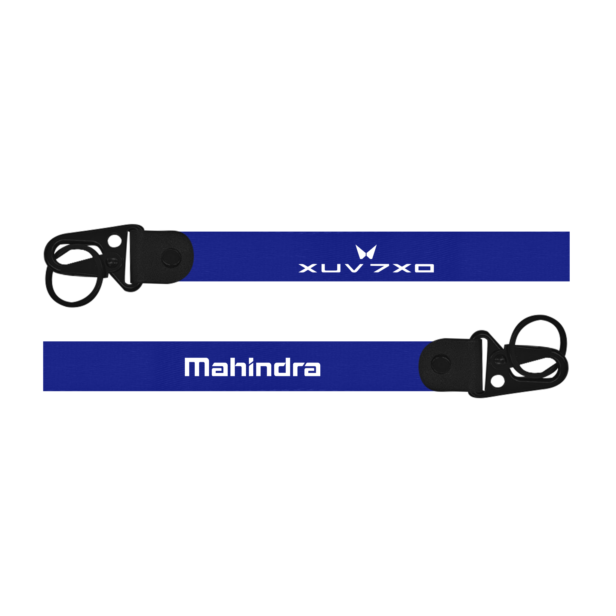 Two blue lanyards with 'XUV700' and 'Mahindra' branding on a white background