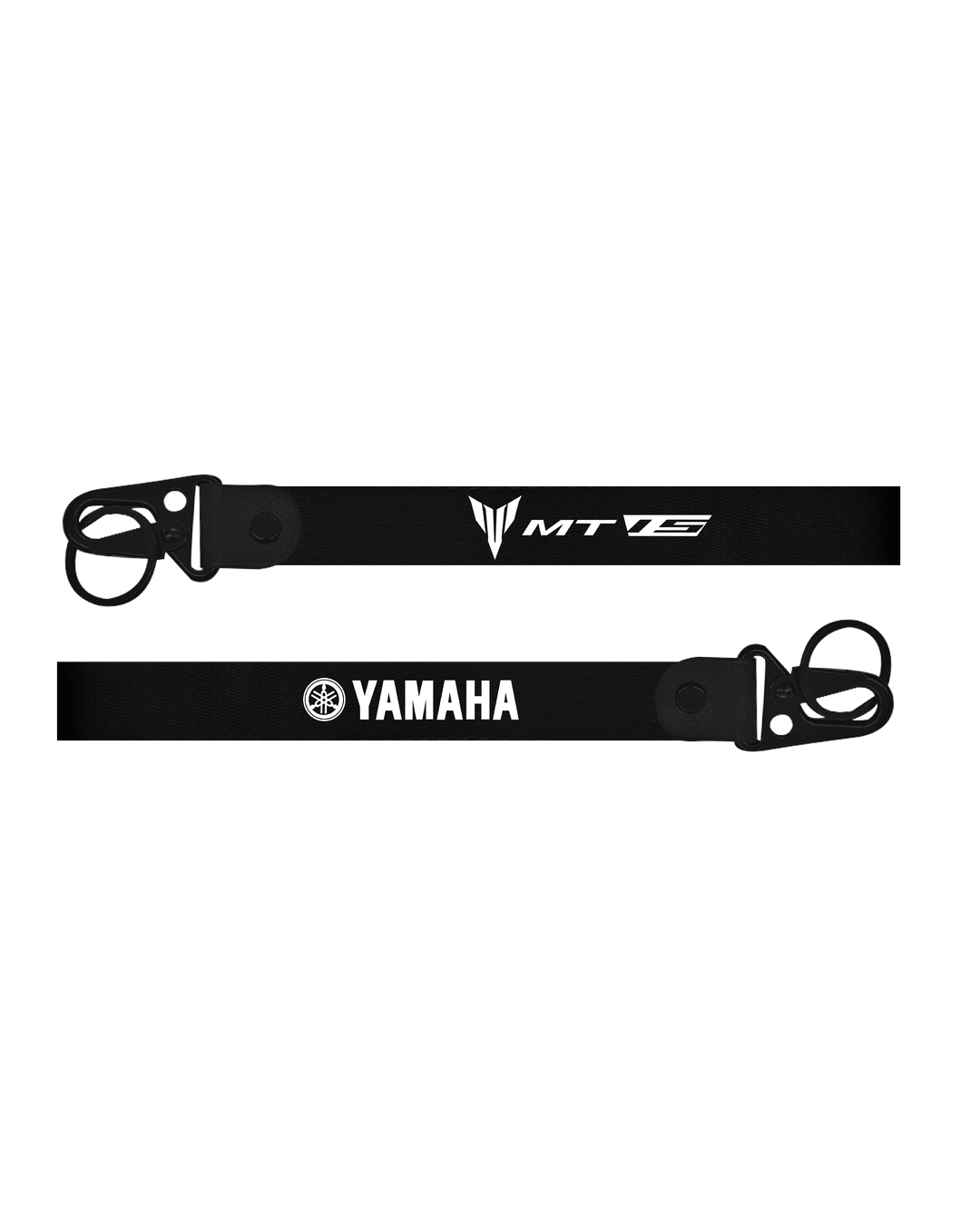 Two black straps with 'Yamaha' and 'MT-0' logos on a white background