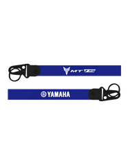 Two blue keychains with 'MT' and Yamaha logos on a white background