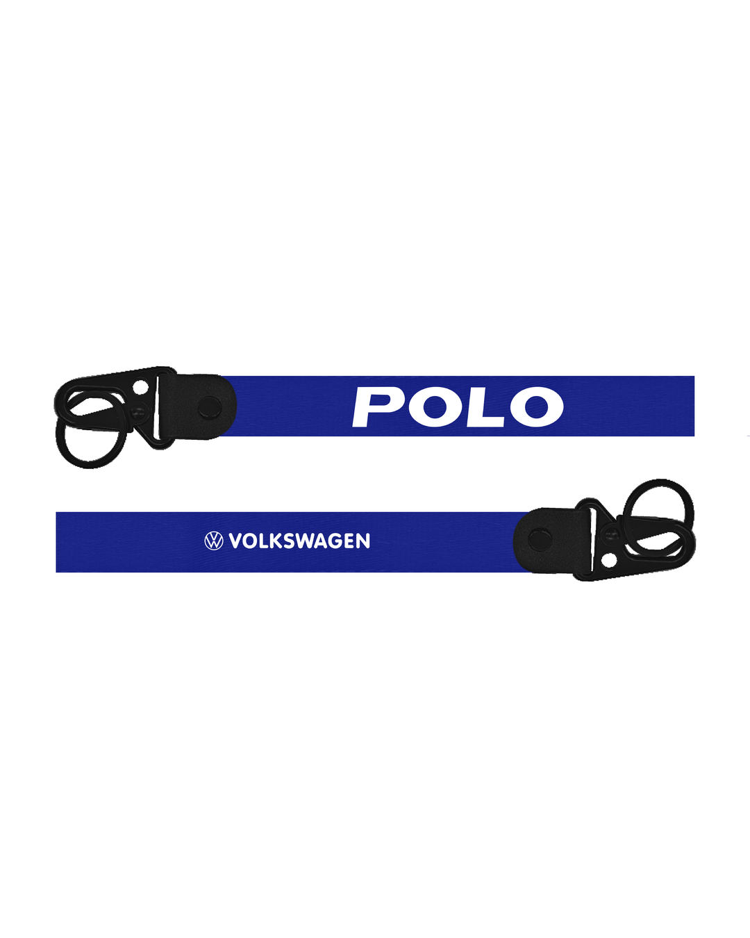 Blue lanyard with 'POLO' and Volkswagen branding on a white background