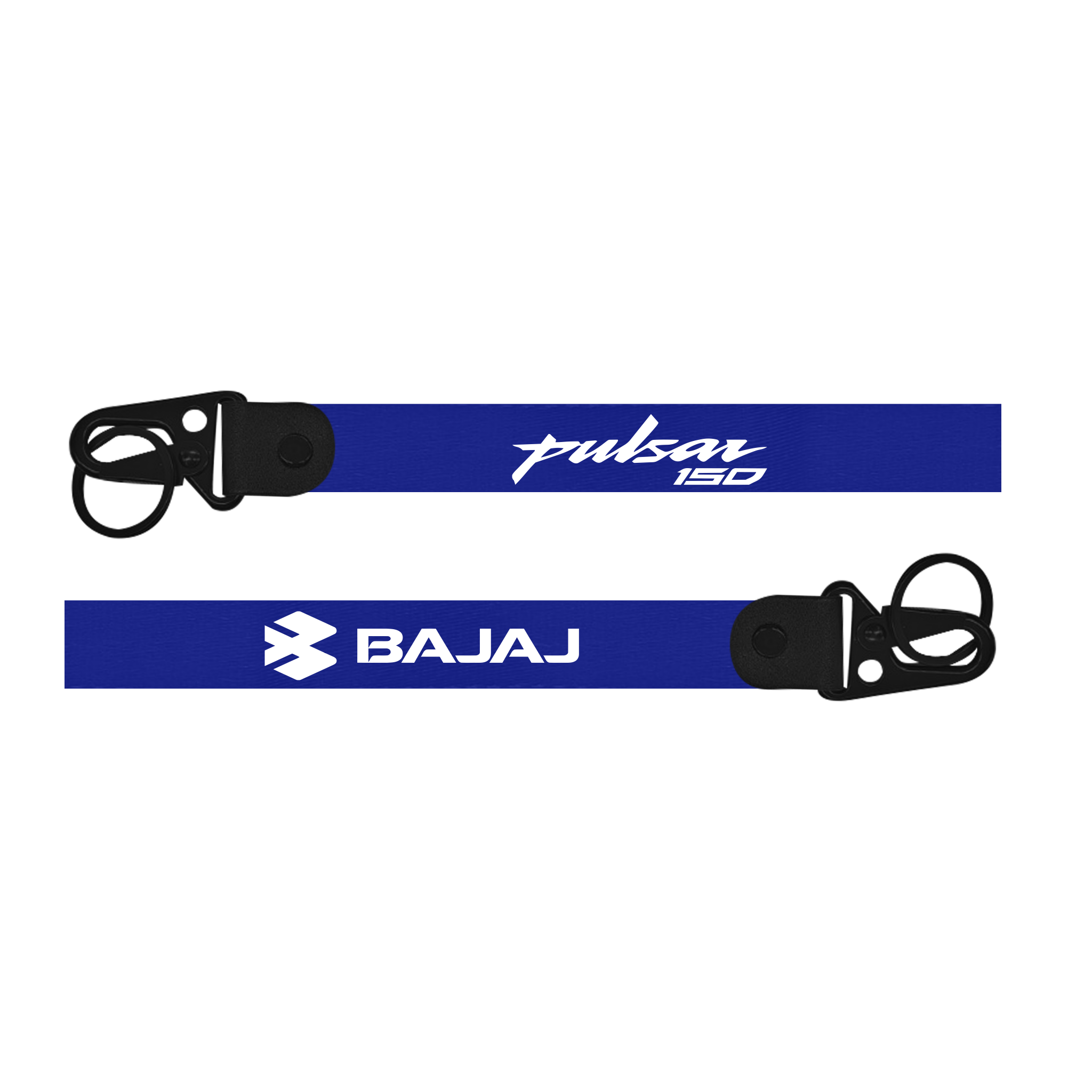 Two blue lanyards with 'Pulsar 150' and 'Bajaj' branding on a white background.
