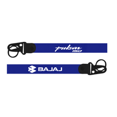 Two blue lanyards with 'Pulsar 150' and 'Bajaj' branding on a white background.