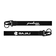 Two black lanyards with 'Pulsar 150' and 'Bajaj' branding on a white background