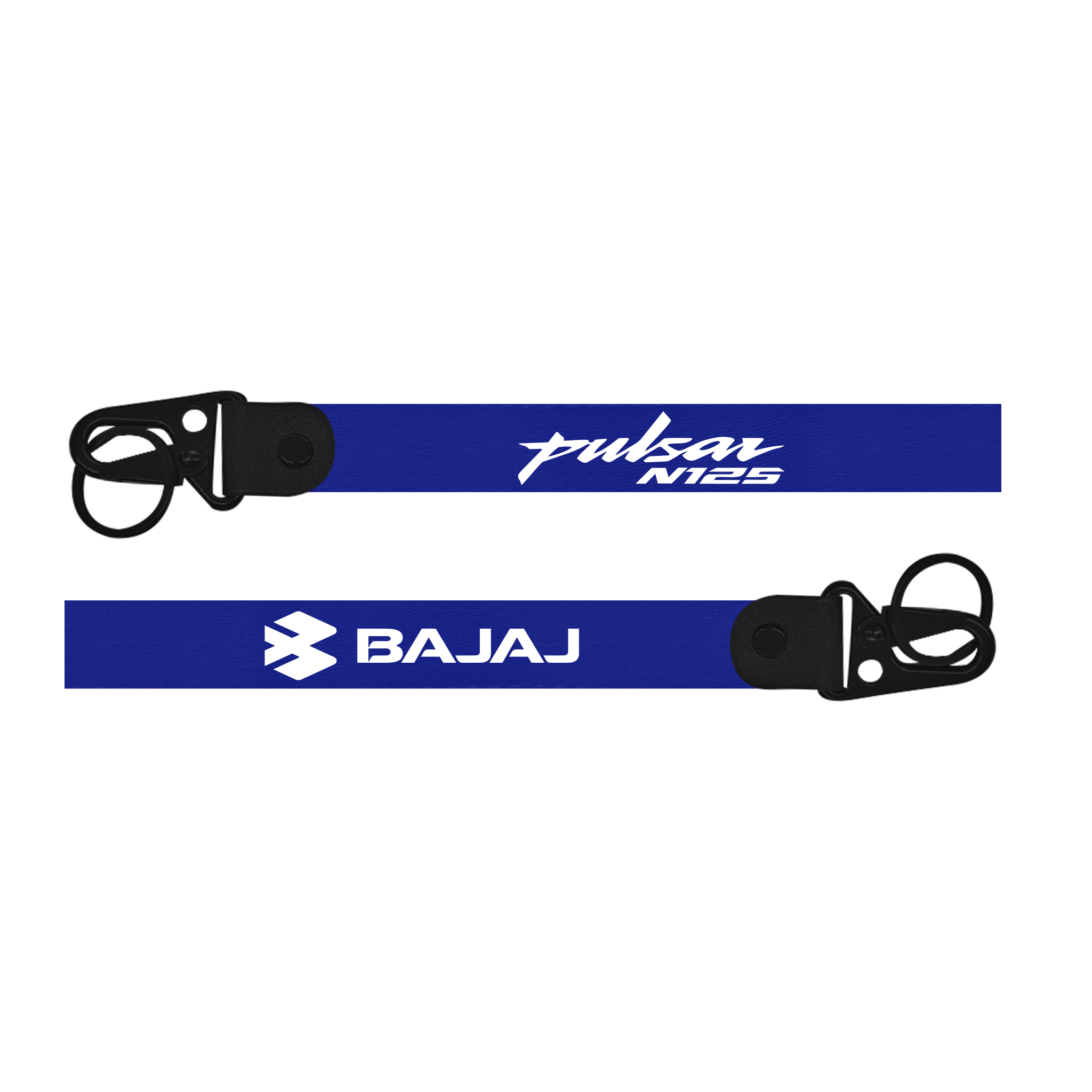 Two blue lanyards with 'Pulsar N125' and 'Bajaj' branding on a white background.