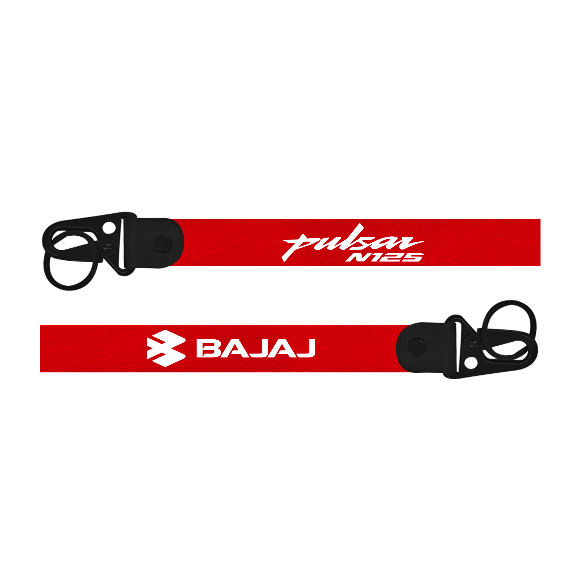 Red lanyard with 'Pulsar N125' and 'Bajaj' branding on a white background