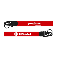 Red lanyard with 'Pulsar N125' and 'Bajaj' branding on a white background