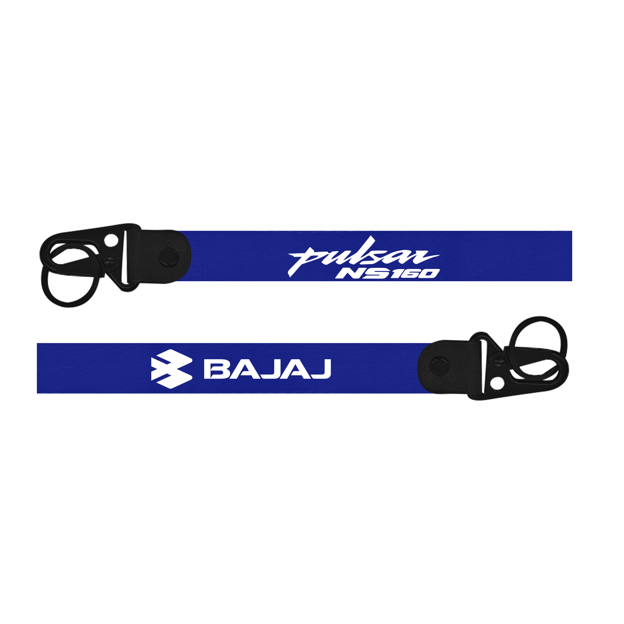 Two blue lanyards with 'Pulsar NS160' and 'Bajaj' branding on a white background.