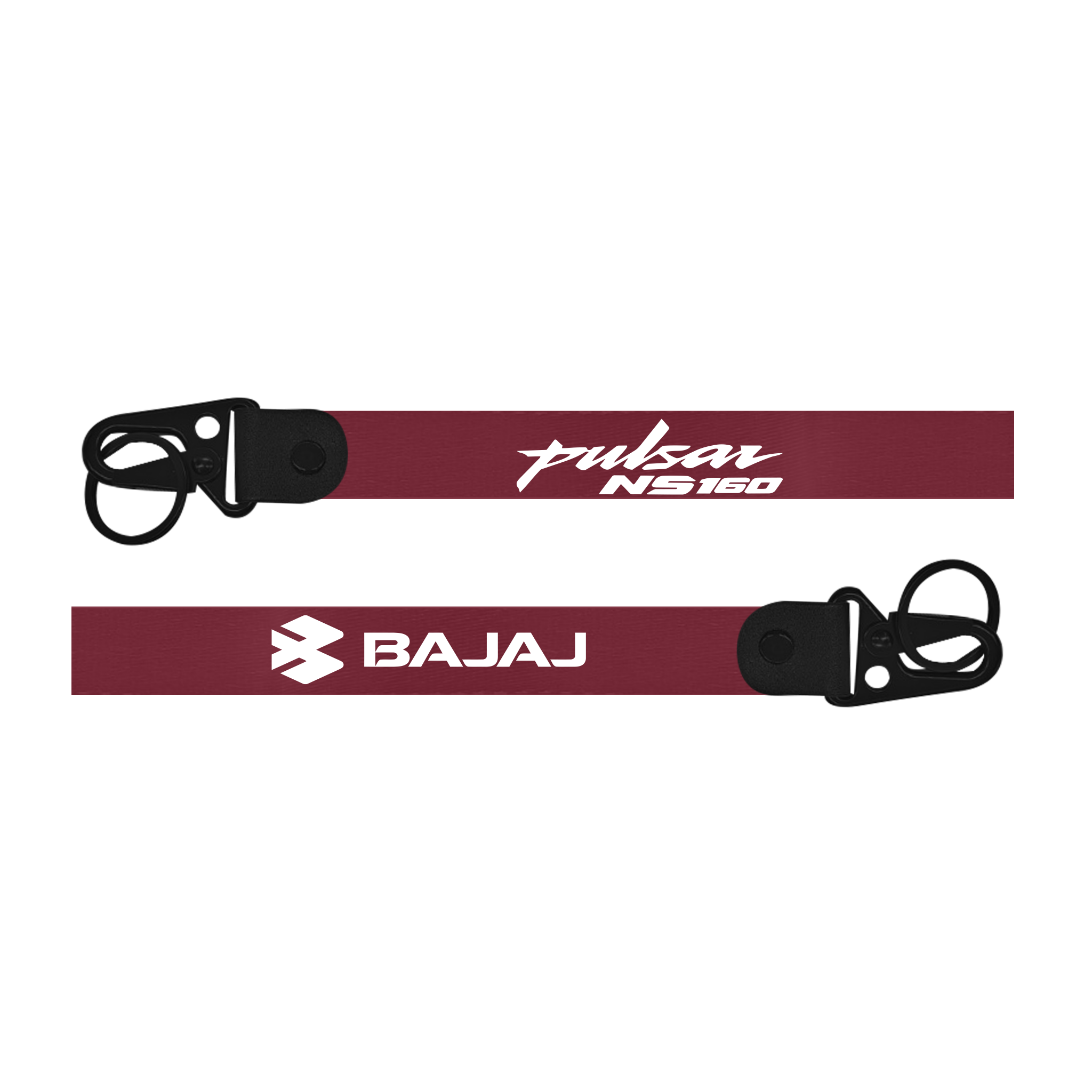 Maroon lanyard with 'Pulsar NS160' and 'Bajaj' branding on a white background