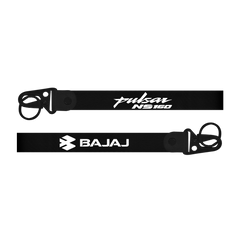 Two black lanyards with 'Pulsar NS160' and 'Bajaj' branding on a white background.