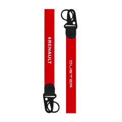 Red lanyard with 'Duster' and 'Renault' branding on a white background