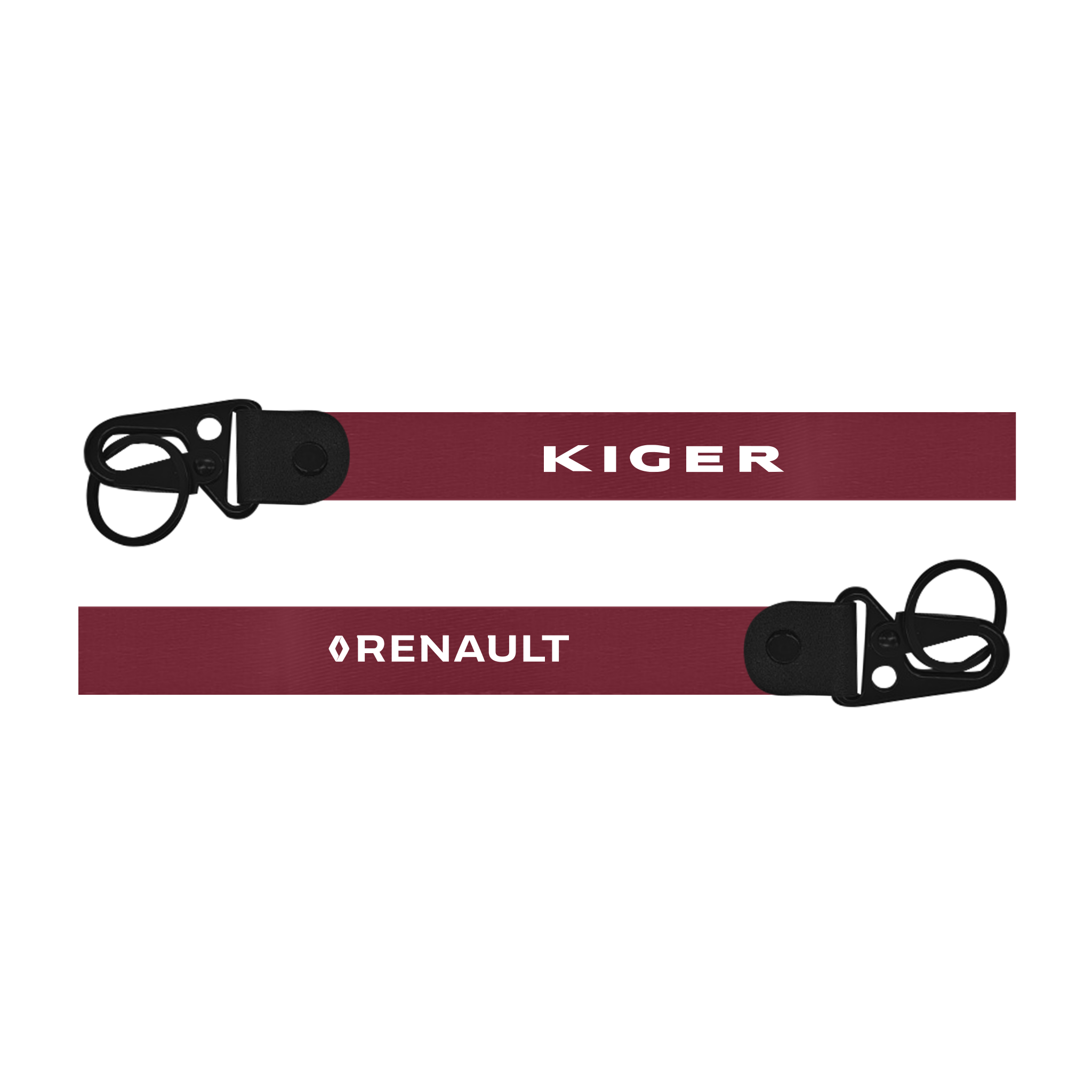 Red lanyard with 'Kiger' and 'Renault' branding on a white background