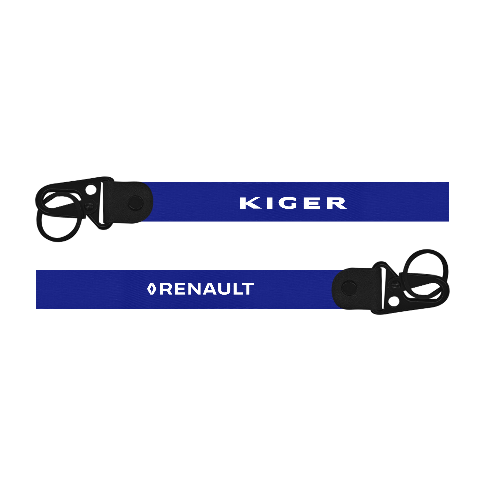 Two blue lanyards with 'Kiger' and 'Renault' branding on a white background