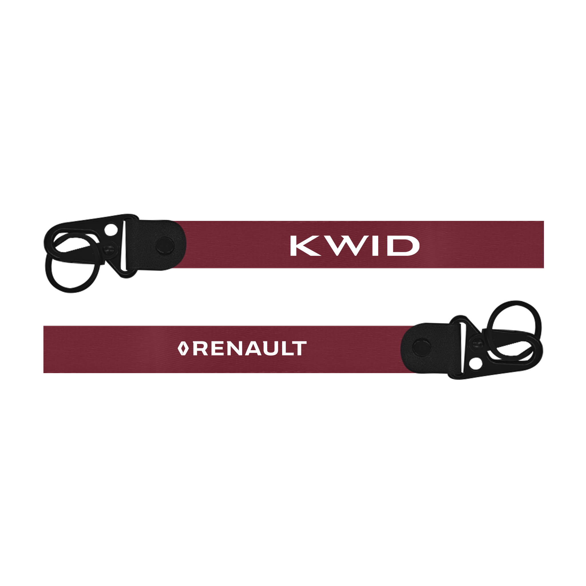 Maroon lanyard with 'Kwid' and 'Renault' text on a white background