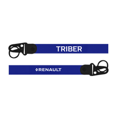 Two blue lanyards with 'TRIBER' and 'Renault' branding on a white background