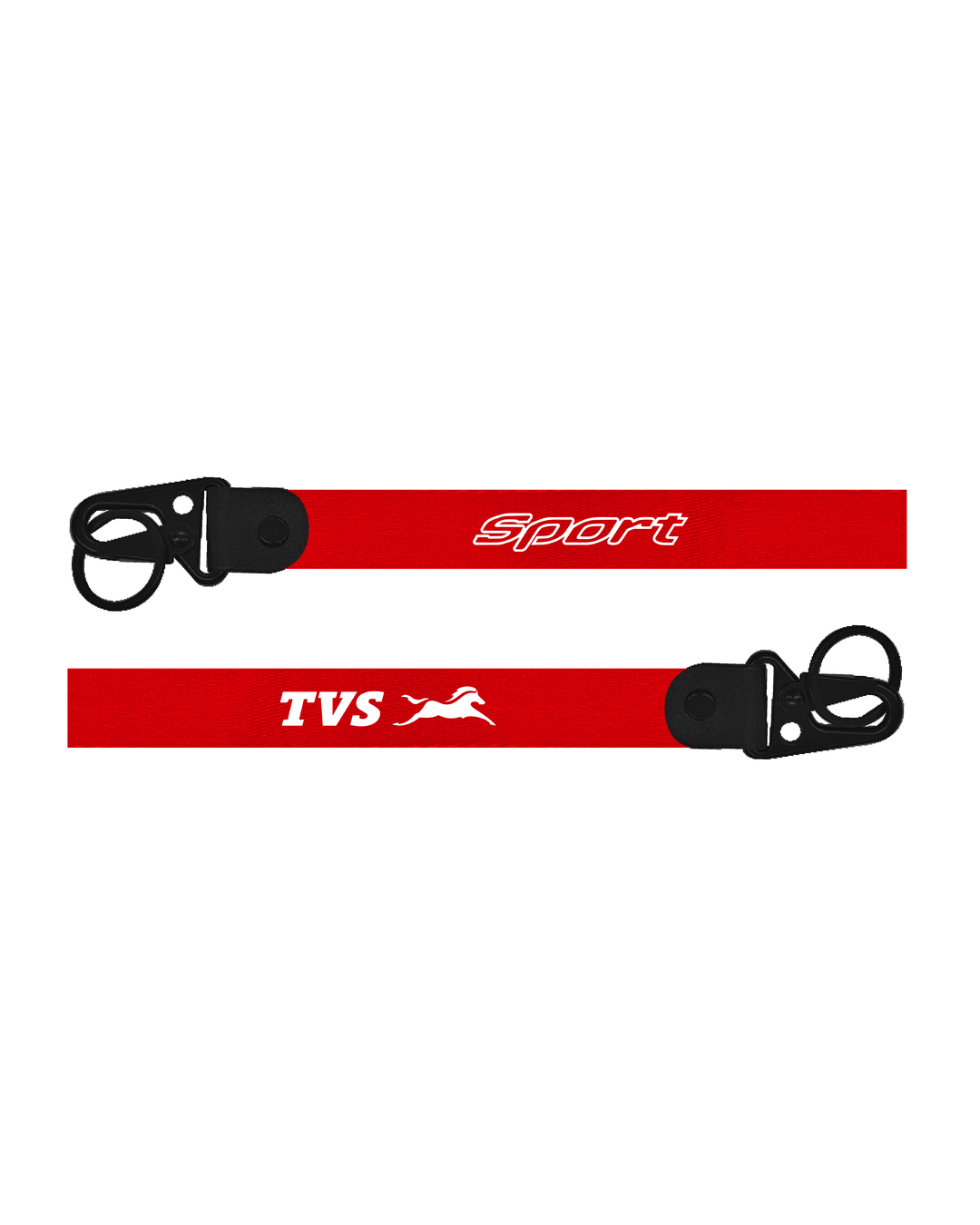 Red lanyard with 'TVS Sport' branding on a white background