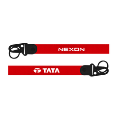 Two red lanyards with 'Nexon' and 'Tata' logos on a white background
