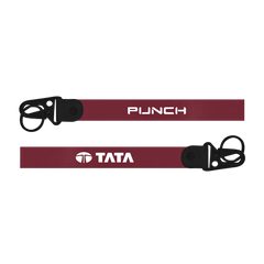 Two red lanyards with 'Punch' and 'Tata' logos on a white background
