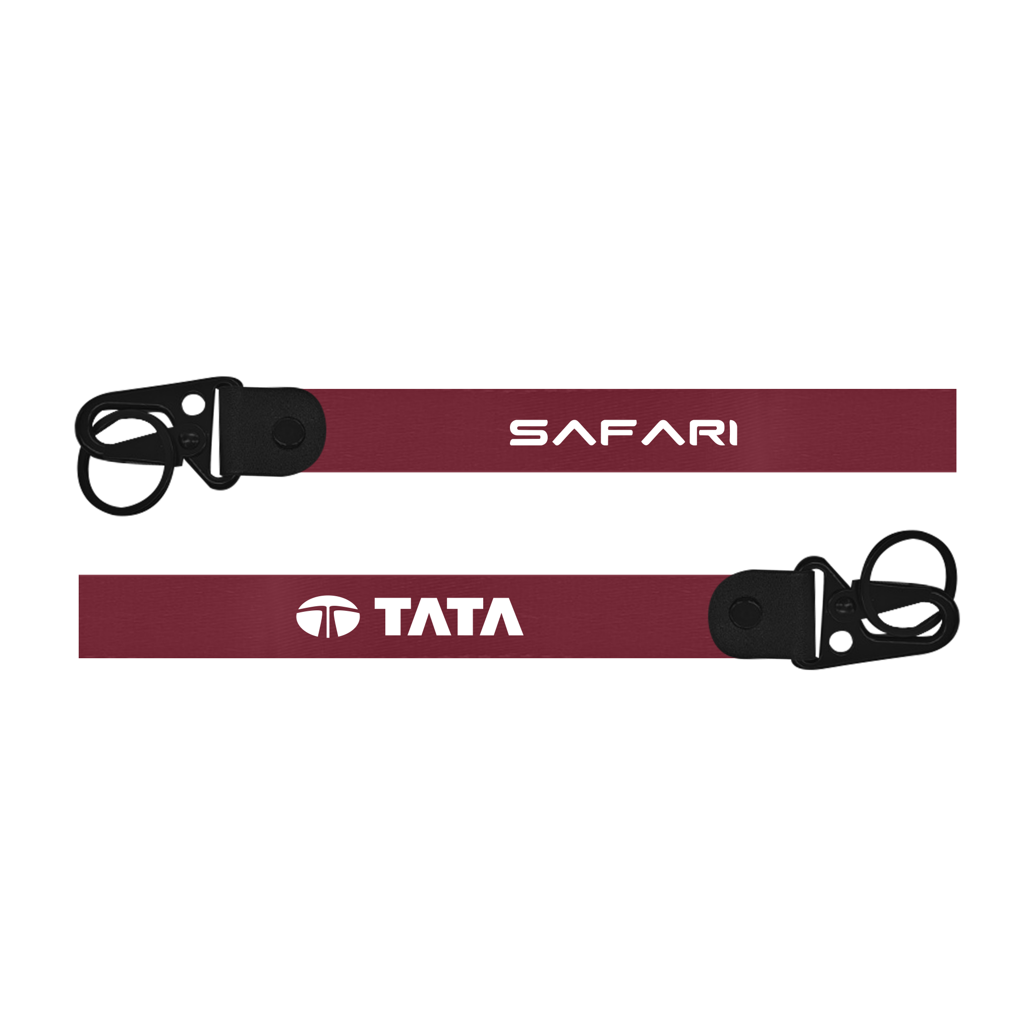 Maroon lanyard with 'Safari' and 'Tata' branding on a white background
