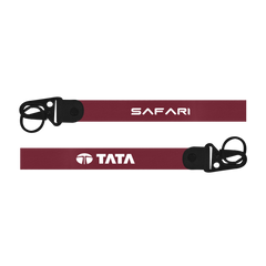 Maroon lanyard with 'Safari' and 'Tata' branding on a white background