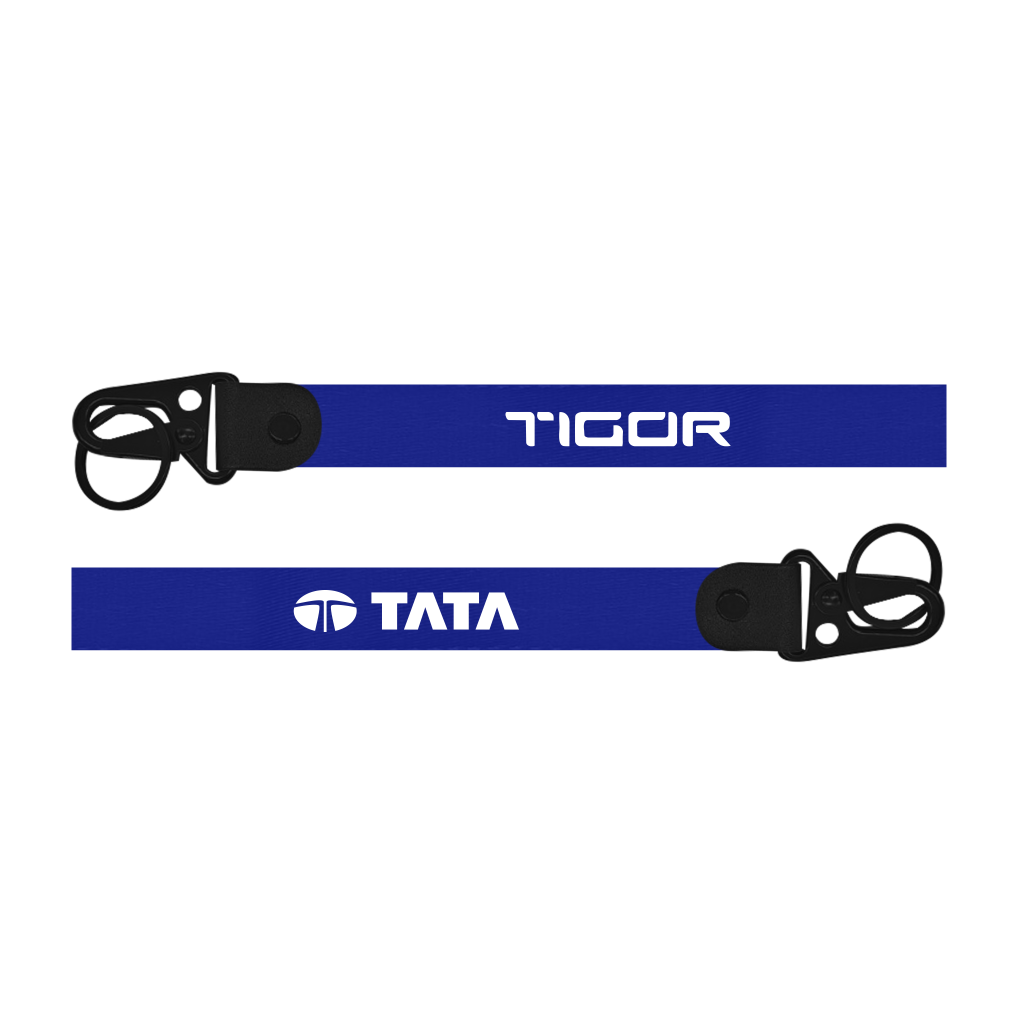 Two blue lanyards with 'Tigor' and 'Tata' logos on a white background