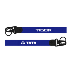 Two blue lanyards with 'Tigor' and 'Tata' logos on a white background