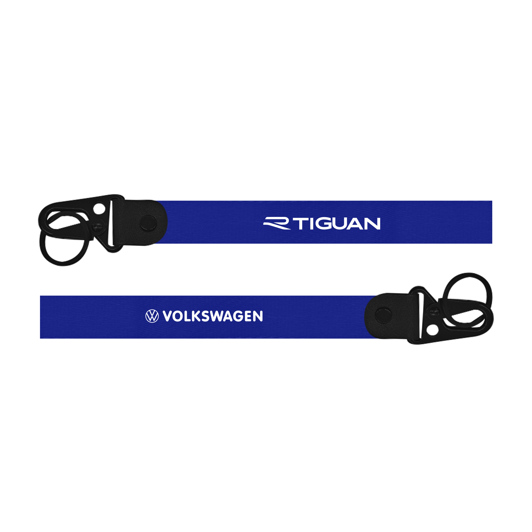 Two blue lanyards with 'Tiguan' and 'Volkswagen' branding on a white background