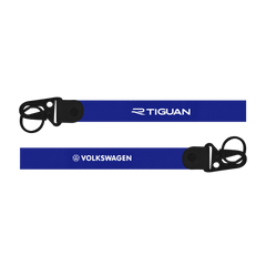 Two blue lanyards with 'Tiguan' and 'Volkswagen' branding on a white background