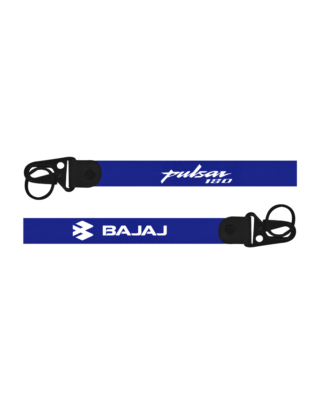 Two blue straps with 'Pulsar 180' and 'Bajaj' branding on a white background