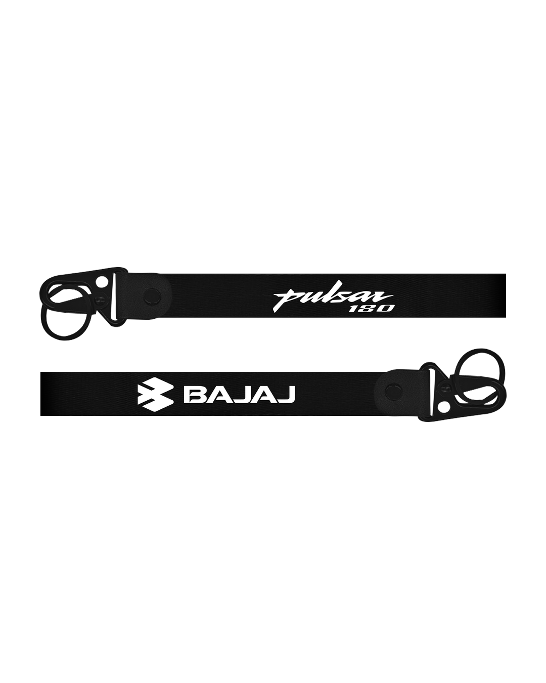 Two black straps with 'Pulsar' and 'Bajaj' branding on a white background